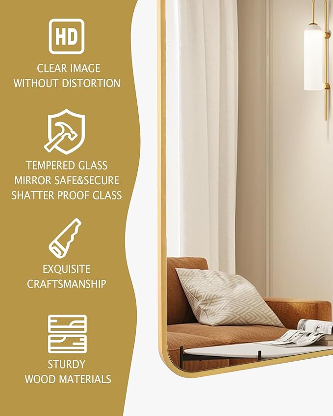 Gold Bathroom Mirror,Rectangle 20 x 30 Inch Vanity Wall Mirror,Modern Mirror for Wall Decoration,Decorative Rectangular Mirror for Bedroom Living Room Entryway