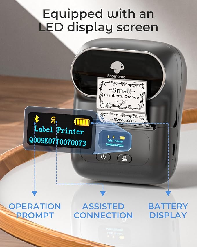 Phomemo M110 Thermal Label Makers- Barcode Label Printer Bluetooth Label Maker Portable Printer for Small Business, Address, Logo, Clothing, Mailing, Sticker Printers for Phone & PC, Gray