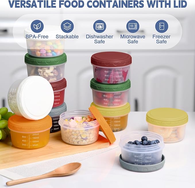 24pcs 10 oz Small Plastic Containers with Lids, Salad Dressing Container Reusable Small Food Storage Containers for Meal Prep, Leakproof, Microwave Dishwasher Freezer Safe, BPA-Free