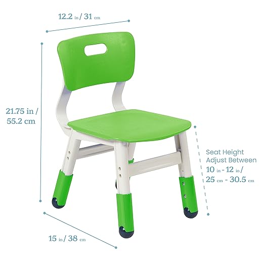ECR4Kids Classroom Adjustable Chair, Flexible Seating, Grassy Green, 2-Pack