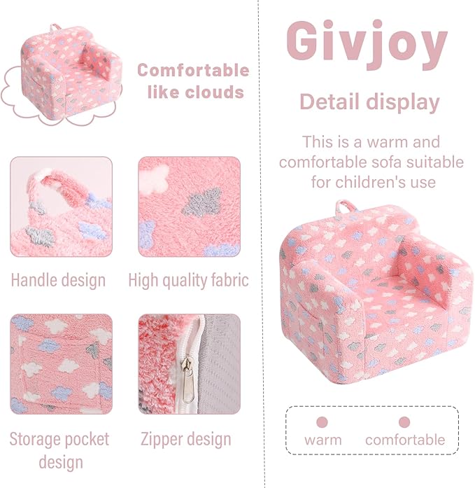 Toddler Chair – Plush Kids Sofa with Carry Handle, Comfy Convertible Lounger for Boys & Girls, Bedroom & Reading Chair