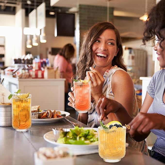 INSETLAN Vintage Glassware Arch Design Glass cups Set of 4, Fashioned Ripple Glassware Highball Glass, Classic Transparent Cocktail Glasses, for Bar Beverages Ice Coffee Juice Water (4pcs-S)