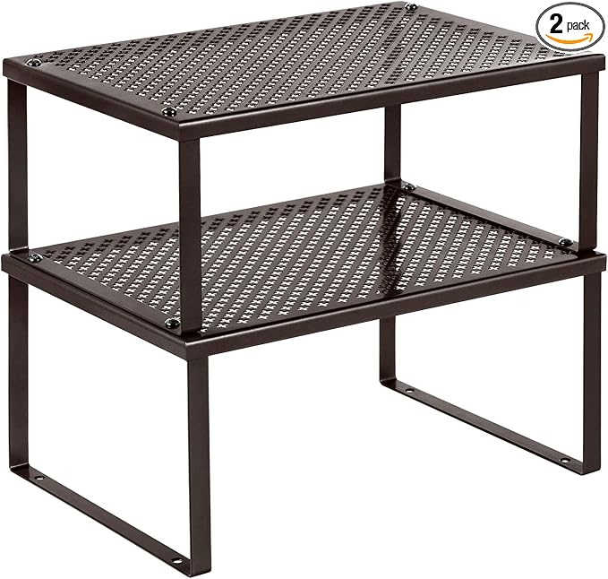 SONGMICS Spice Racks, Set of 2 Metal Cabinet Shelf Organizers, Countertop Organizers, Shelf Risers, Stackable, Expandable, Brown UKCS01BR