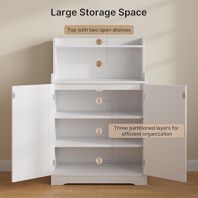 Gizoon 40" H Bathroom Storage Cabinet, Freestanding Organizer with 2 Doors, 2 Adjustable Shelves, Floor Pantry Cabinet for Dining Room, Kitchen, Living Room, Hallway, White
