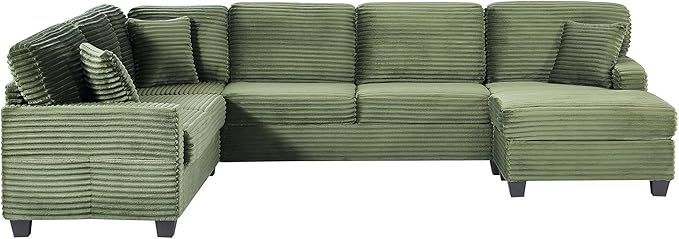 125.2" Sectional Sofa U-Shaped Upholstered Sofa L-Shaped Couch with a Movable Ottoman and Side Storage Pockets for Living Room, Green