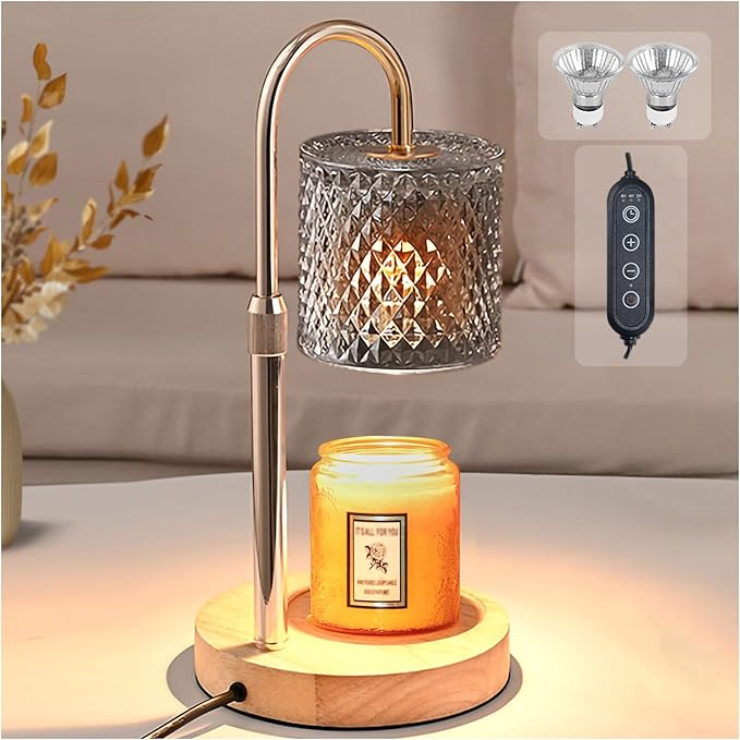 Candle Warmer Lamp with Timer Dimmer Adjustable Height for New Home House Bedroom Decor,Wax Melt Warmer with 2 Bulbs for Jar Candles, Gifts for Mom Women Friend Sister Birthday | Gray