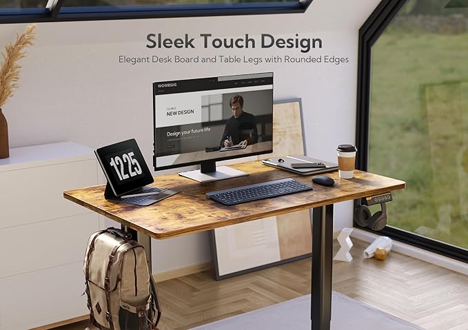 Claiks Electric Standing Desk, Adjustable Height Stand up Desk, 24x48 Inches Sit Stand Home Office Desk with Splice Board, Black Frame/Rustic Brown Top
