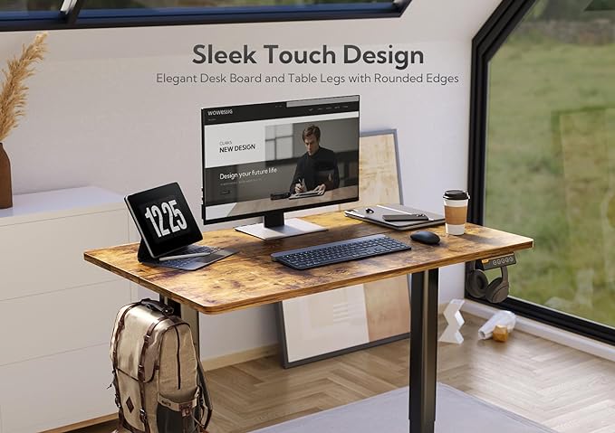 Claiks Electric Standing Desk, Adjustable Height Stand up Desk, 40x24 Inches Sit Stand Home Office Desk with Splice Board, Black Frame/Rustic Brown Top