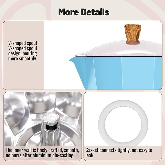 9 Cup Aluminum Moka Pot Classic Stovetop Espresso Coffee Maker 450ml 15oz Coffeemaker Percolator Mocha Pot Greca Coffee Maker Cafe Makers for Italian and Cuban Café Brewing Blue