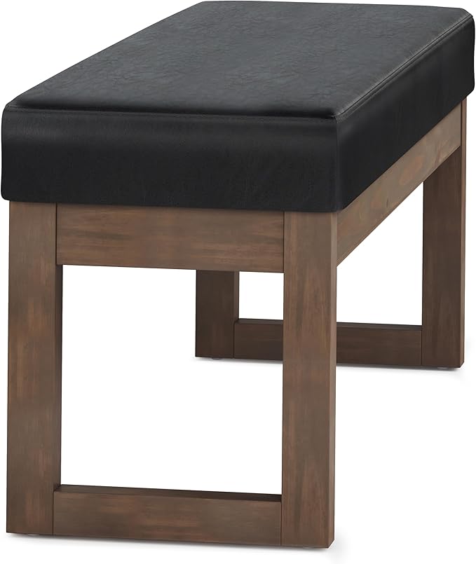 SIMPLIHOME Milltown 45 inch Wide Contemporary Rectangle Large Ottoman Bench in Midnight Black Vegan Faux Leather, Assembled, For the Living Room and Bedroom