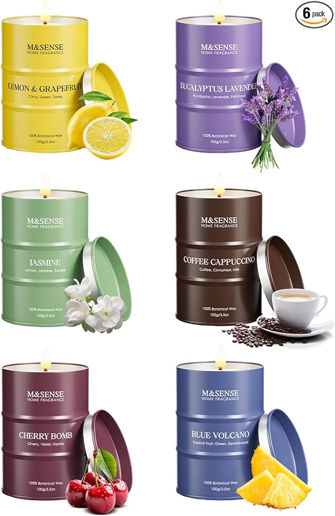 Mini Candle Set | Scented Candles Set|6 Pack Candles for Home Scented Candle,Lemon Grapefruit Eucalyptus Lavender Jasmine Coffee Cherry Candle,Gift Set for Women and Men,Soy Wax 21 oz 105 Hour