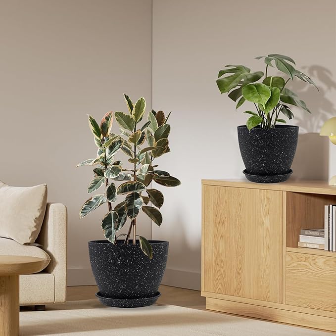 Plant Pots 8.5/7.5/6.5/6 Inch, 4 Pack for Indoor Plants, Modern Decorative Plastic Planters with Drainage Holes and Saucers for House Indoor Outdoor Flower