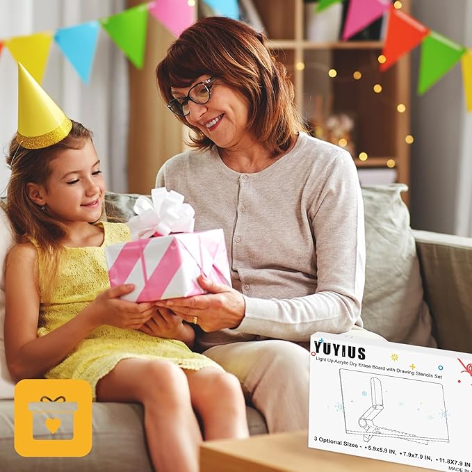 LED Acrylic Message Board, Light Up Acrylic Dry Erase Board 7.9x7.9” with Stand, LED Note Board with Colors for Kids, Glow Memo Message Writing Board with Light, Drawing Stencils Set Included