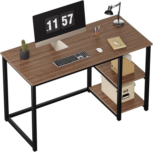 SINPAID Computer Desk 47 inches with 2-Tier Shelves Sturdy Home Office Desks with Large Storage Space Modern Gaming Desk Study Writing Laptop Table, Brown