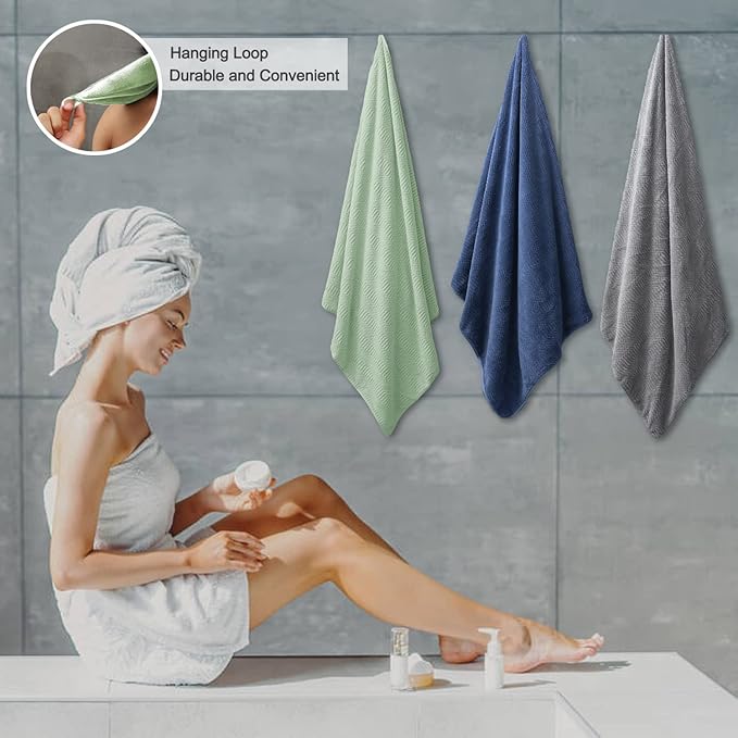 8 Piece Extra Large Bath Towels Set,2 Oversized 35"x70" Bath Towel Sheets,2 Hand Towels and 4 Washcloths 600 GSM Highly Absorbent Quick Dry Towels Set for Bathroom Hotel Light Green