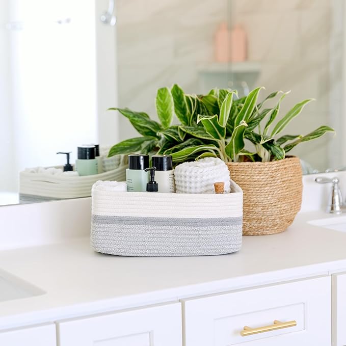 NaturalCozy 13.5”x8.5”x5.5” Storage Baskets for Shelves 3 Pack | Cotton Rope Woven Small Baskets for Organizing | Small Storage Bins for Nursery, Bathroom, Closet, Cube Shelf, Decorative, Gift