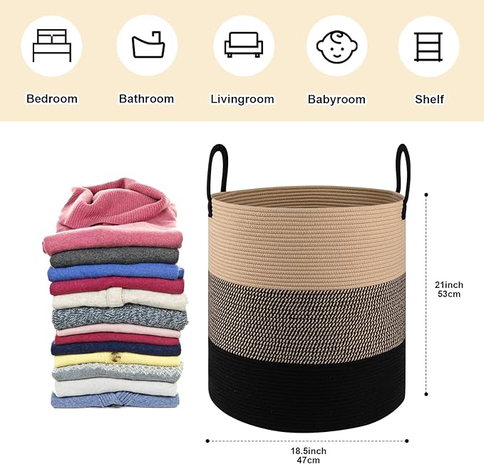 OIAHOMY 100L Laundry Hamper, Dirty Clothes Hamper for Bedroom, Collapsible Laundry Basket, Large Blanket Basket, Nursery Hamper with Handle, Blanket Storage for Living Room-18.5x21inches-Yellow&Black