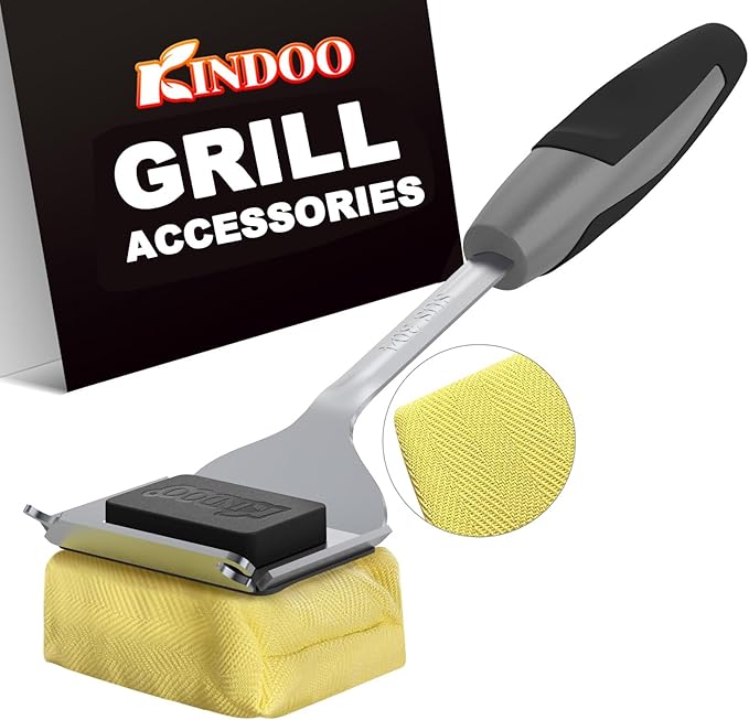 Grill Brush Bristle Free for Outdoor Grill, Steam Grill Cleaning Brush Replaceable BBQ Cleaner Brush Head,Extended Handle, Safe Grill Brush with Scraper for Cast Iron Stainless-Steel Grates,Black