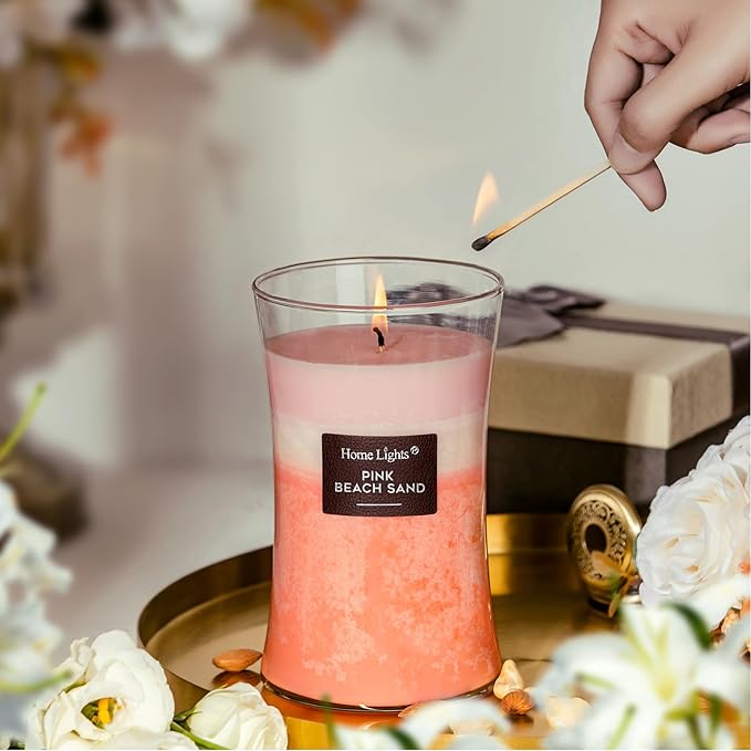 HomeLights 3-Layer Candles for Home Scented, 21.52 OZ Natural Soy Wax Scented Candles Burns Up to 100 Hours, Large Jar, Pink Beach Sand