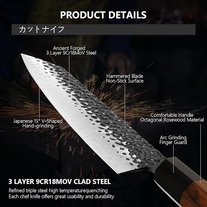 8.5 inch Kiritsuke knife Japanese 9cr18mov High Carbon Chef Knife, Sushi Knife for Meat, Fish, Fruit, Vegetable with Gift Box