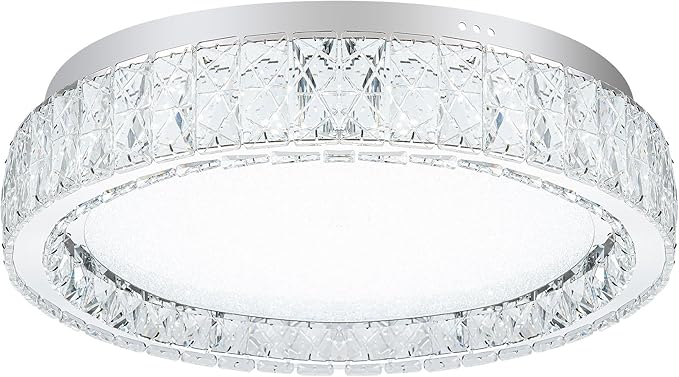 LamQee Crystal Flush Mount Ceiling Light Fixture, Dimmable LED Modern Close to Ceiling Light, Hallway Light Fixtures Round Ceiling Chandelier for Bedroom Kitchen Bathroom Closet Dining Room 17.72 inch