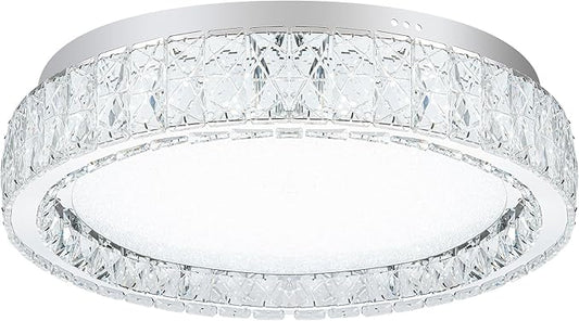 LamQee Crystal Flush Mount Ceiling Light Fixture, Dimmable LED Modern Close to Ceiling Light, Hallway Light Fixtures Round Ceiling Chandelier for Bedroom Kitchen Bathroom Closet Dining Room 17.72 inch