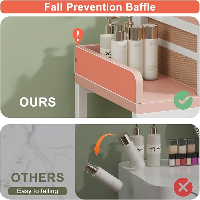 Vanity Desk with Mirror and Lights, 28.4''W Small Makeup Vanity Table with Height-Adjustable Stand, 2 Fabric Drawers Compact Makeup Desk, Gift for Girls, Bedroom Small Space, Pink