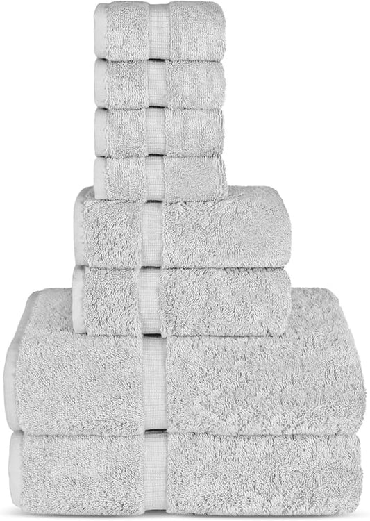 Chakir Turkish Linens | Hotel & Spa Quality 100% Cotton Premium Turkish Towels | Soft & Absorbent (8-Piece Towel Sets, Silver Gray)
