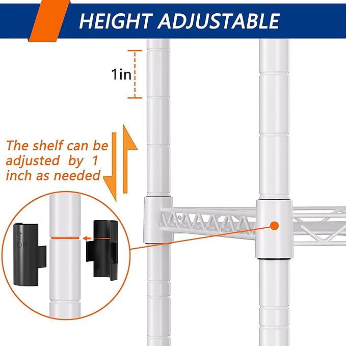 REGILLER 5-Wire Shelving Metal Storage Rack Adjustable Shelves,Standing Storage Shelf Units for Laundry Bathroom Kitchen Pantry Closet(White,11.8" D x 16.6" W x 53.5" H)