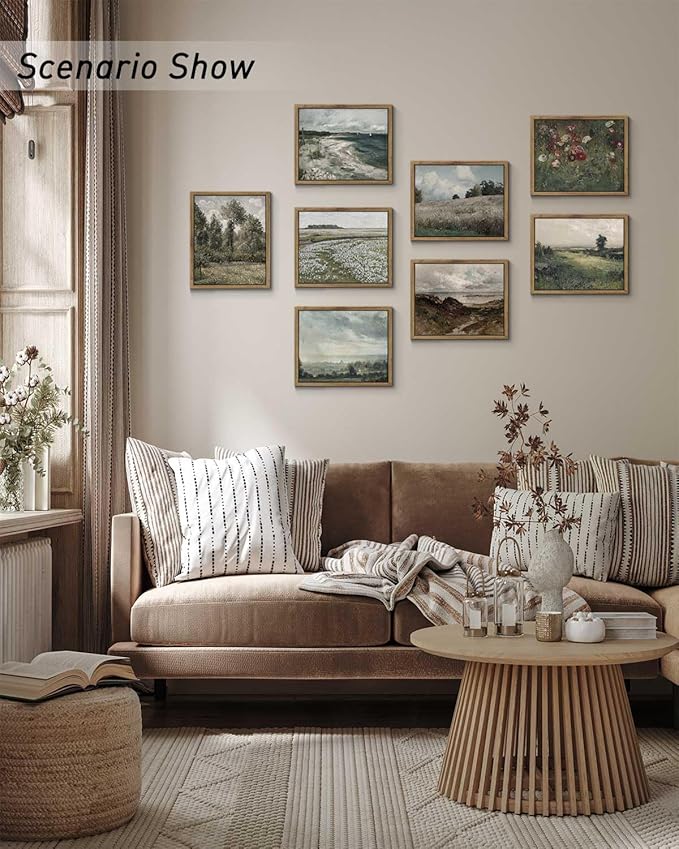 InSimSea Framed Vintage Landscape Wall Art Prints, Boundless Grassland Full of White Flowers Canvas Painting Wall Decor, Framed Farmhouse Bedroom Wall Decor, Retro Room Decor 9/inchx11/inch