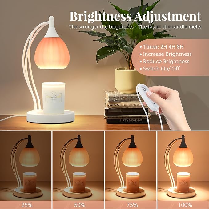 Candle Warmer Lamp, Electric Candle Warmer Lamp with Timer, Dimmable Candle Lamp with 2 Bulbs, Wax Melts Warmer for Scented Jar Candles, Home Decor Room Decor, House Warming Gifts Light Pink