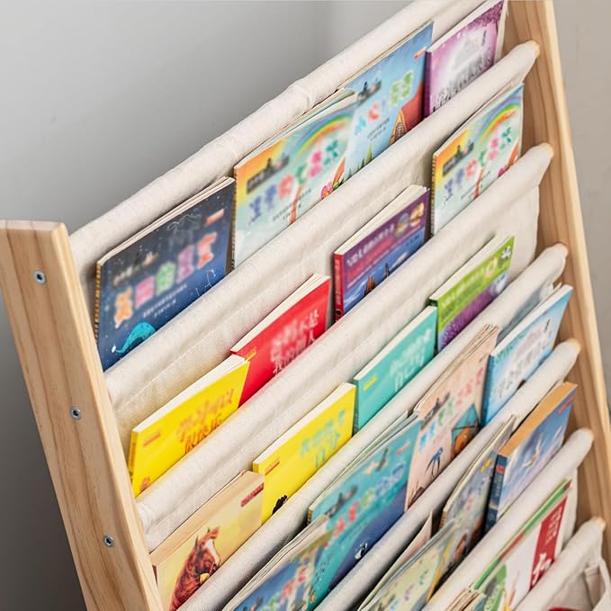 7 Tier Wood Bookshelf for Kids Books Storage Organizer Natural Wooden Book Shelves for Study Room Living Room (29.52" L x 11.81" W x 31.10" H)