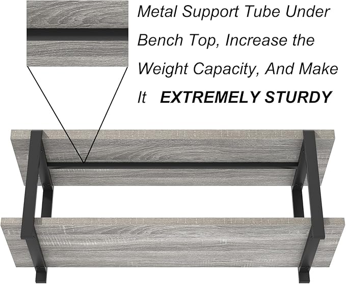 FOLUBAN Entryway Bench, Vintage Wood and Metal Shoe Bench for Hallway Front Door Entrance, Farmhouse Indoor Shoe Storage Bench Seat for Bedroom, Living Room, Light Grey, 47 Inch