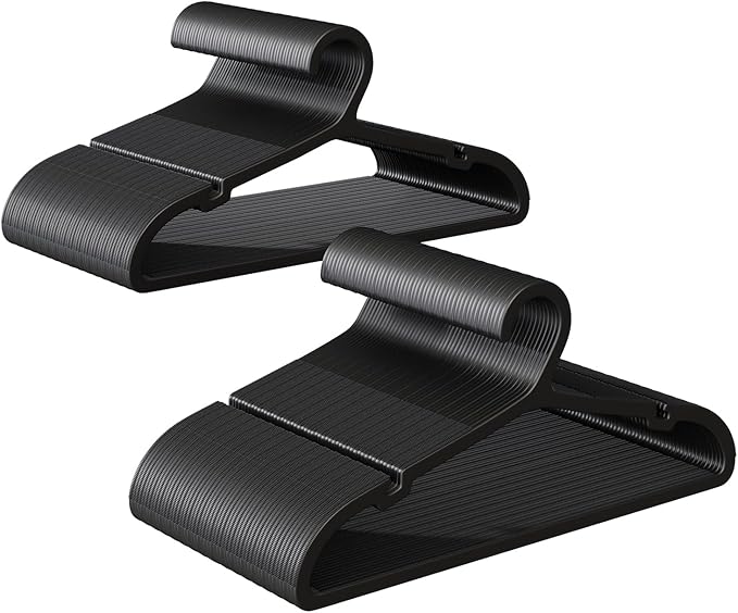 100 Pack Clothes Hangers, Non Slip Plastic Coat Hangers, Space Saving Hangers, Heavy Duty, Hanging Dry Wet Clothes, 16.4" x 8.3", Black, UAPY05100B