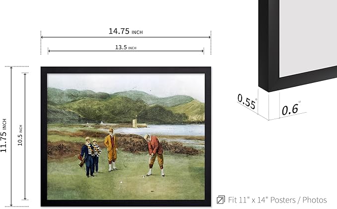 Poster Master The Putting Green Painting Poster - Golf Course Print - Golf Art - River Art - Sports Art - Landscape Art - Father's Day Art - Great Office or Living Room Decor, 11x14 Black Framed