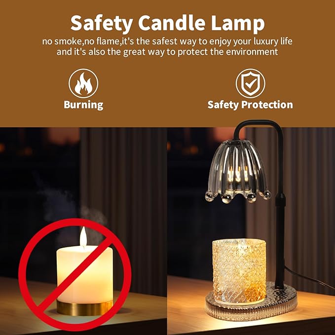 Candle Warmer Lamp with Timer: Adjustable Height and 4 Dimmer, Crystal Glass Base, Heater Wax Warmer for Jar Scented, Home Décor and Housewarming & Birthday Gift for Mom Woman, 2 Bulbs (Crown Grey)