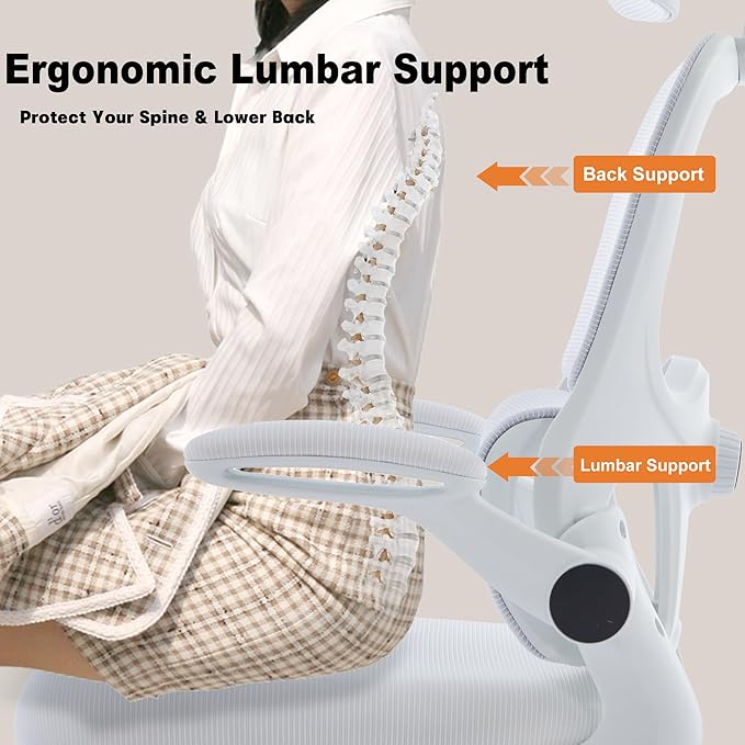 Ergonomic Mesh Office Chair, 400 lbs Capacity, High Back Desk Chair with Adjustable Lumbar Support, 3D Headrest, Flip-Up Armrests, and PU Wheels for Long Workdays and Home Office (White)