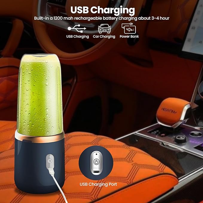 Regalosonline Portable Blender - 10 Oz Smoothie USB Charge Mini Blender BPA Free for Shakes and Smoothies with 6 Blades