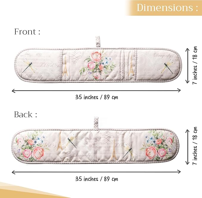 Maison d' Hermine Double Oven Mitts 100% Cotton 7"x35" Double Oven Mitt Heat Resistant BBQ Cooking Gloves with Loop, Baking, Grilling, Home, Kitchen, Handling Hot Pans Spring Summer (Champ De Mars)