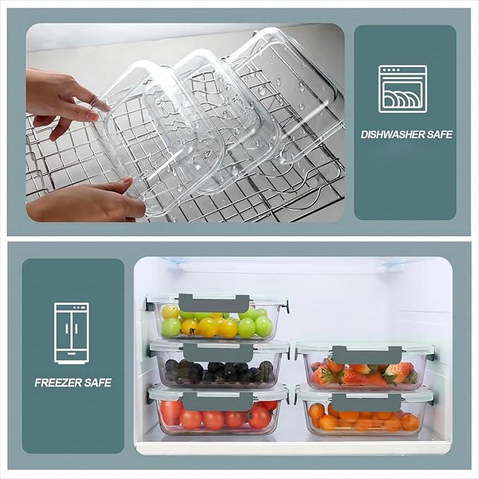 30 oz 5 Pack Glass Meal Prep Containers, Glass Storage Containers with Lids - Dishwahser, Microwave, Oven and Freezer Safe