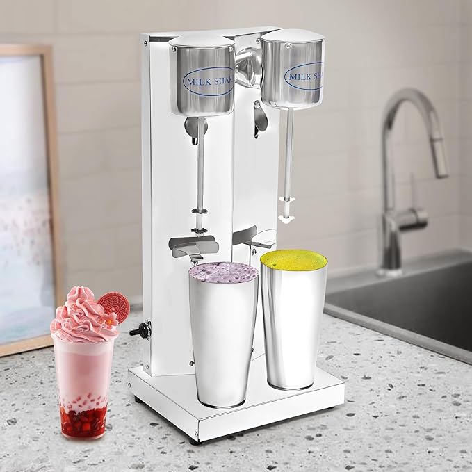 Milkshake Maker, Commercial Milk Shake Machine, Commercial Stainless Steel Milk Shaking Machine With Double Head Drink Mixer, With 2Pcs 65ml Cups