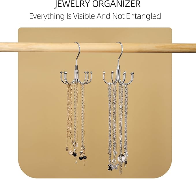 ZEDODIER Belt Hanger, 4 Pack Rotatable Belt Rack Closet Accessories Organizer, Maximum 24 Storage Capacity, Hanging Holder Storage Hook for Belt, Bra, Tank Top, Tie, Scarf, Purse, Silver