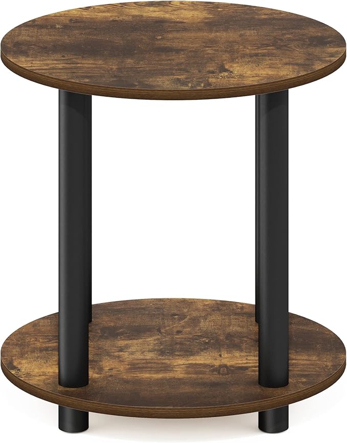 Furinno Turn-N-Tube Simple Design 2-Tier Round Wooden Small Coffee Table, Amber Pine