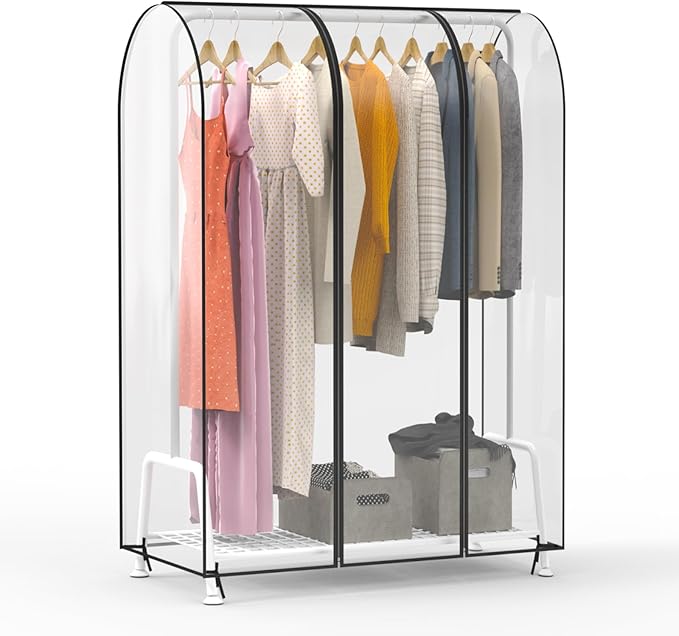 Zilink Clear Garment Rack Cover Transparent Clothes Rack Cover Waterproof Clothing Rack Cover with 2 Durable Zippers for Garment Rack (43"L x 20"W x 60"H, Rack Not Included)