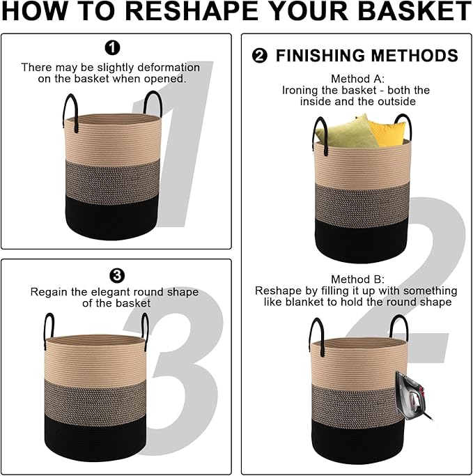 OIAHOMY 100L Laundry Hamper, Dirty Clothes Hamper for Bedroom, Collapsible Laundry Basket, Large Blanket Basket, Nursery Hamper with Handle, Blanket Storage for Living Room-18.5x21inches-Yellow&Black