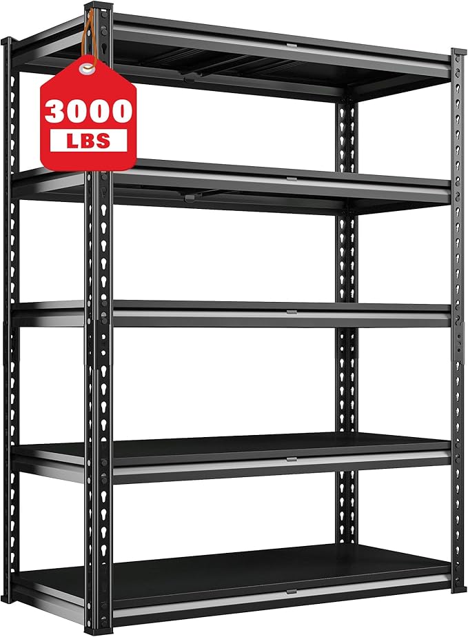 REIBII 3000LBS Garage Shelving 72" H Storage Shelves Heavy Duty Adjustable Metal Shelves for Storage Industrial Metal Shelving for Pantry Kitchen Basement