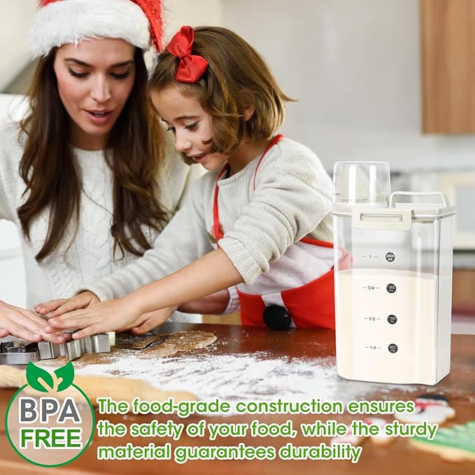 TBMax Rice Container, High Transparency PET Airtight Food Storage Container 2.64 Qt/4 Lbs, Kitchen Pantry Cereal Storage Container with Measuring Cup, Small Pet Cat Dog Food Container Dispenser -Beige