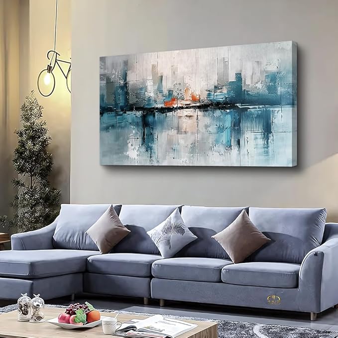 FUHAIHUA Canvas Wall Art For Living Room Large Wall Decor For Office Bedroom Wall Decor Abstract Painting Blue Wall Pictures Prints Wall Artwork Aesthetic Home Decoration Ready To Hang 24x48 In