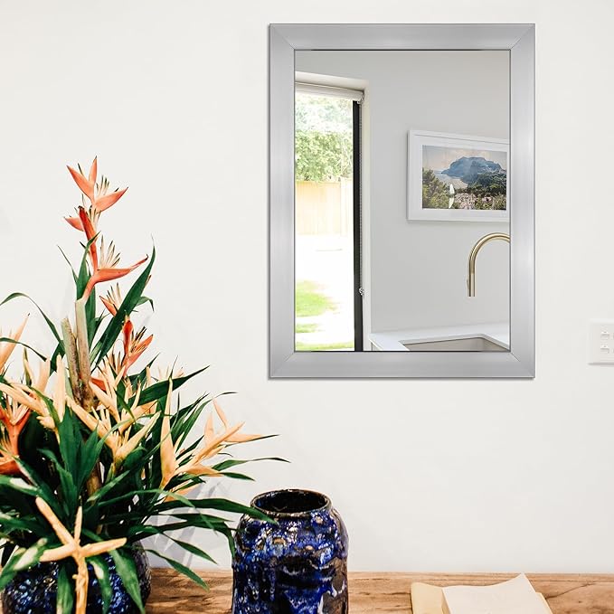 Ruomeng Wall Mirror Rectangle Decorative Mirror 12" x 16" for Entryway, Bedroom, Living Room, Nickel