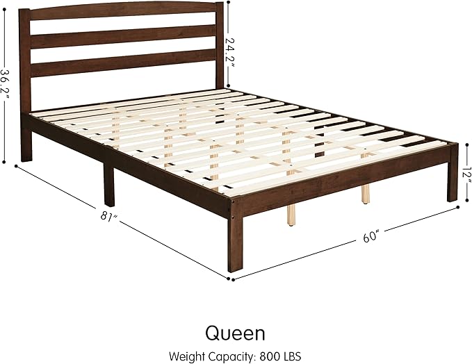 Hokway Wood Queen Bed Frame with Headboard-No Wobble,Noise-Free,Easy Assembly with Precise Holes,12 in Reinforced Center Legs,No Box Spring Needed,Walnut